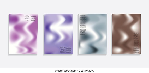 Modern covers with gradient wavy shapes. Futuristic minimal design with a multi-colored bionic background. A4 format. Eps10 vector. For poster, layout, placard, grunge paper, card, book.
