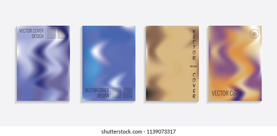 Modern covers with gradient wavy shapes. Futuristic minimal design with a multi-colored bionic background. A4 format. Eps10 vector. For poster, layout, placard, grunge paper, card, book.