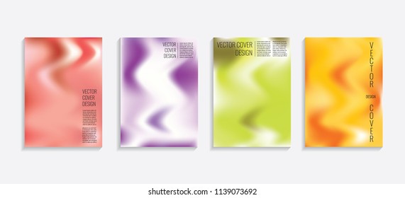 Modern covers with gradient wavy shapes. Futuristic minimal design with a multi-colored bionic background. A4 format. Eps10 vector. For poster, layout, placard, grunge paper, card, book.