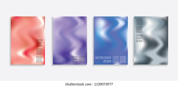 Modern covers with gradient wavy shapes. Futuristic minimal design with a multi-colored bionic background. A4 format. Eps10 vector. For poster, layout, placard, grunge paper, card, book.