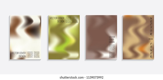 Modern covers with gradient wavy shapes. Futuristic minimal design with a multi-colored bionic background. A4 format. Eps10 vector. For poster, layout, placard, grunge paper, card, book.