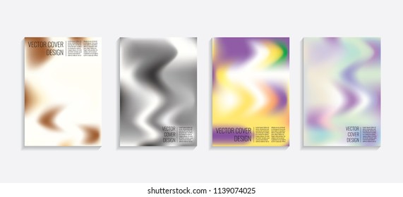 Modern covers with gradient wavy shapes. Futuristic minimal design with a multi-colored bionic background. A4 format. Eps10 vector. For poster, layout, placard, grunge paper, card, book.