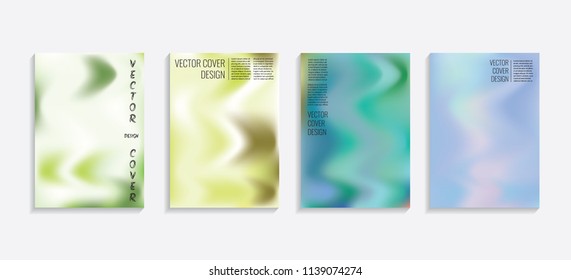 Modern covers with gradient wavy shapes. Futuristic minimal design with a multi-colored bionic background. A4 format. Eps10 vector. For poster, layout, placard, grunge paper, card, book.