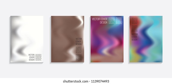 Modern covers with gradient wavy shapes. Futuristic minimal design with a multi-colored bionic background. A4 format. Eps10 vector. For poster, layout, placard, grunge paper, card, book.