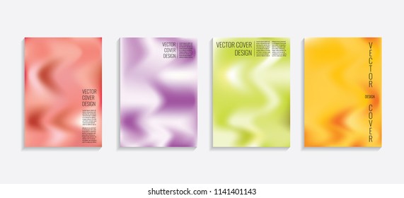 Modern covers with gradient wavy shapes. Futuristic minimal design with a multi-colored bionic background. A4 format. Eps10 vector. For poster, layout, placard, grunge paper, card, book.
