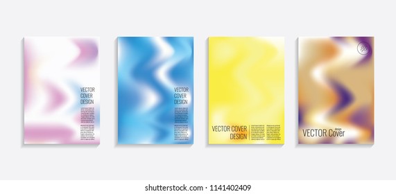 Modern covers with gradient wavy shapes. Futuristic minimal design with a multi-colored bionic background. A4 format. Eps10 vector. For poster, layout, placard, grunge paper, card, book.