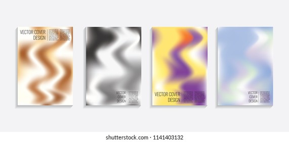 Modern covers with gradient wavy shapes. Futuristic minimal design with a multi-colored bionic background. A4 format. Eps10 vector. For poster, layout, placard, grunge paper, card, book.