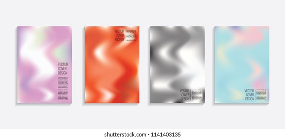 Modern covers with gradient wavy shapes. Futuristic minimal design with a multi-colored bionic background. A4 format. Eps10 vector. For poster, layout, placard, grunge paper, card, book.