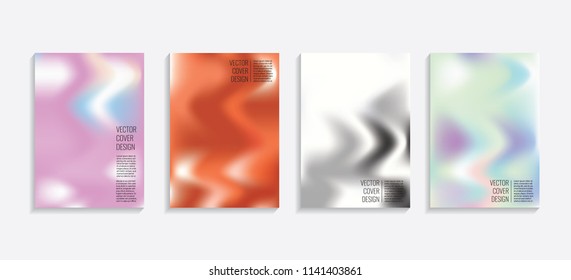 Modern covers with gradient wavy shapes. Futuristic minimal design with a multi-colored bionic background. A4 format. Eps10 vector. For poster, layout, placard, grunge paper, card, book.