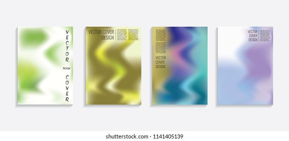 Modern covers with gradient wavy shapes. Futuristic minimal design with a multi-colored bionic background. A4 format. Eps10 vector. For poster, layout, placard, grunge paper, card, book.