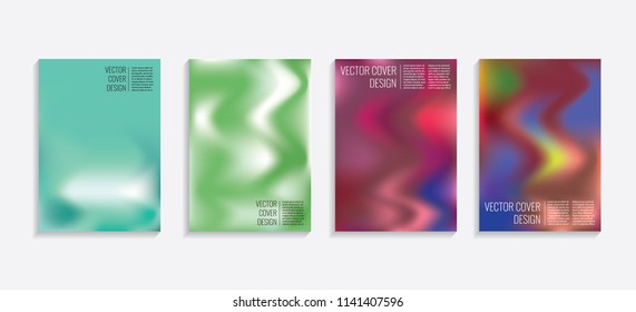 Modern covers with gradient wavy shapes. Futuristic minimal design with a multi-colored bionic background. A4 format. Eps10 vector. For poster, layout, placard, grunge paper, card, book.