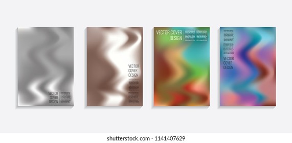 Modern covers with gradient wavy shapes. Futuristic minimal design with a multi-colored bionic background. A4 format. Eps10 vector. For poster, layout, placard, grunge paper, card, book.