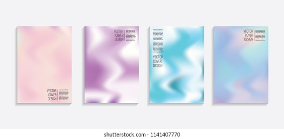 Modern covers with gradient wavy shapes. Futuristic minimal design with a multi-colored bionic background. A4 format. Eps10 vector. For poster, layout, placard, grunge paper, card, book.