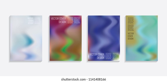 Modern covers with gradient wavy shapes. Futuristic minimal design with a multi-colored bionic background. A4 format. Eps10 vector. For poster, layout, placard, grunge paper, card, book.