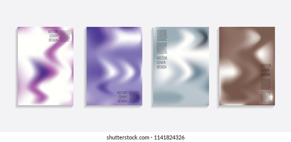 Modern covers with gradient wavy shapes. Futuristic minimal design with a multi-colored bionic background. A4 format. Eps10 vector. For poster, layout, placard, grunge paper, card, book.