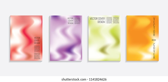 Modern covers with gradient wavy shapes. Futuristic minimal design with a multi-colored bionic background. A4 format. Eps10 vector. For poster, layout, placard, grunge paper, card, book.