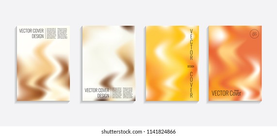 Modern covers with gradient wavy shapes. Futuristic minimal design with a multi-colored bionic background. A4 format. Eps10 vector. For poster, layout, placard, grunge paper, card, book.
