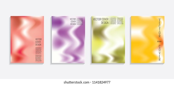 Modern covers with gradient wavy shapes. Futuristic minimal design with a multi-colored bionic background. A4 format. Eps10 vector. For poster, layout, placard, grunge paper, card, book.