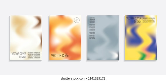 Modern covers with gradient wavy shapes. Futuristic minimal design with a multi-colored bionic background. A4 format. Eps10 vector. For poster, layout, placard, grunge paper, card, book.