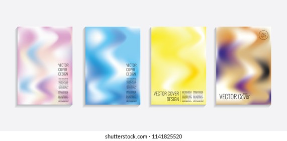 Modern covers with gradient wavy shapes. Futuristic minimal design with a multi-colored bionic background. A4 format. Eps10 vector. For poster, layout, placard, grunge paper, card, book.