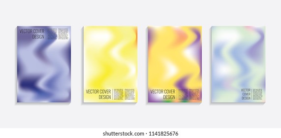Modern covers with gradient wavy shapes. Futuristic minimal design with a multi-colored bionic background. A4 format. Eps10 vector. For poster, layout, placard, grunge paper, card, book.