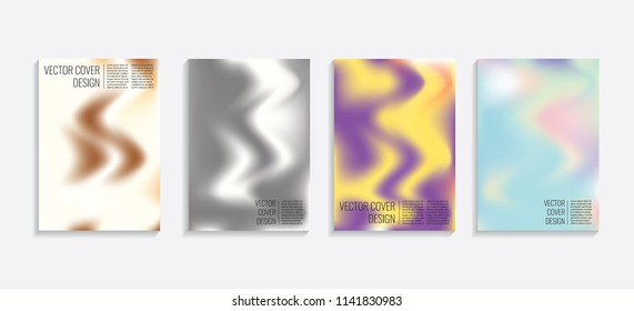 Modern covers with gradient wavy shapes. Futuristic minimal design with a multi-colored bionic background. A4 format. Eps10 vector. For poster, layout, placard, grunge paper, card, book.