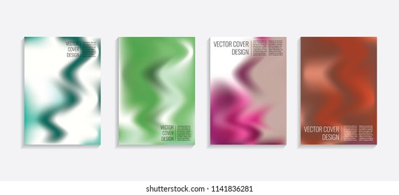 Modern covers with gradient wavy shapes. Futuristic minimal design with a multi-colored bionic background. A4 format. Eps10 vector. For poster, layout, placard, grunge paper, card, book.