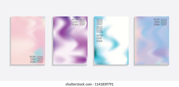 Modern covers with gradient wavy shapes. Futuristic minimal design with a multi-colored bionic background. A4 format. Eps10 vector. For poster, layout, placard, grunge paper, card, book.