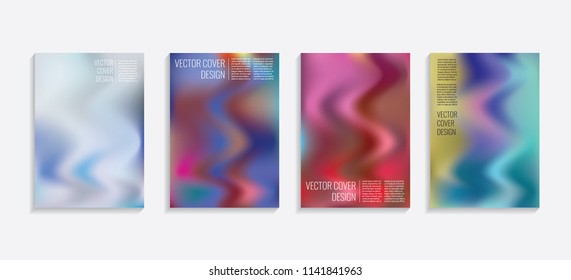 Modern covers with gradient wavy shapes. Futuristic minimal design with a multi-colored bionic background. A4 format. Eps10 vector. For poster, layout, placard, grunge paper, card, book.