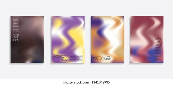Modern covers with gradient wavy shapes. Futuristic minimal design with a multi-colored bionic background. A4 format. Eps10 vector. For poster, layout, placard, grunge paper, card, book.