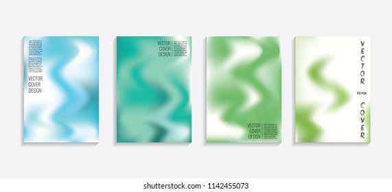 Modern covers with gradient wavy shapes. Futuristic minimal design with a multi-colored bionic background. A4 format. Eps10 vector. For poster, layout, placard, grunge paper, card, book.