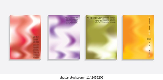 Modern covers with gradient wavy shapes. Futuristic minimal design with a multi-colored bionic background. A4 format. Eps10 vector. For poster, layout, placard, grunge paper, card, book.