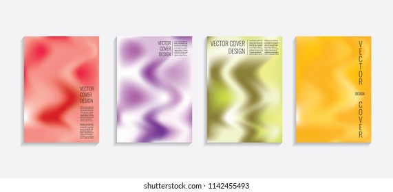 Modern covers with gradient wavy shapes. Futuristic minimal design with a multi-colored bionic background. A4 format. Eps10 vector. For poster, layout, placard, grunge paper, card, book.