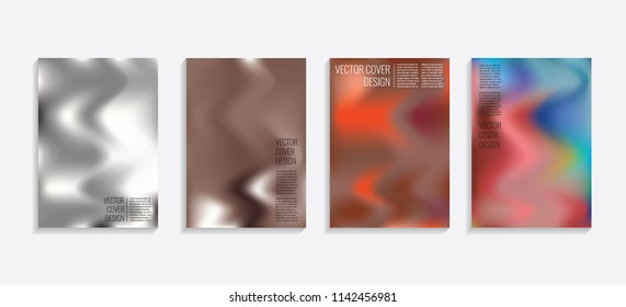 Modern covers with gradient wavy shapes. Futuristic minimal design with a multi-colored bionic background. A4 format. Eps10 vector. For poster, layout, placard, grunge paper, card, book.