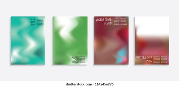 Modern covers with gradient wavy shapes. Futuristic minimal design with a multi-colored bionic background. A4 format. Eps10 vector. For poster, layout, placard, grunge paper, card, book.