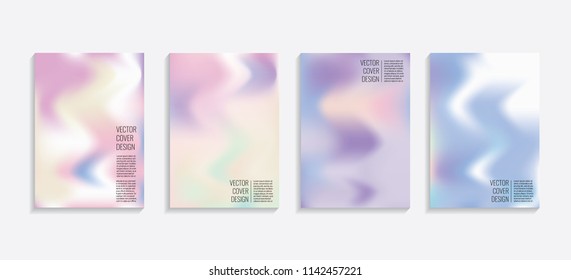 Modern covers with gradient wavy shapes. Futuristic minimal design with a multi-colored bionic background. A4 format. Eps10 vector. For poster, layout, placard, grunge paper, card, book.