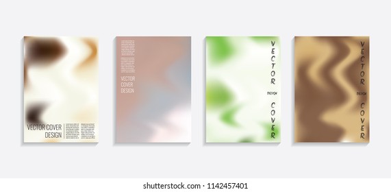Modern covers with gradient wavy shapes. Futuristic minimal design with a multi-colored bionic background. A4 format. Eps10 vector. For poster, layout, placard, grunge paper, card, book.