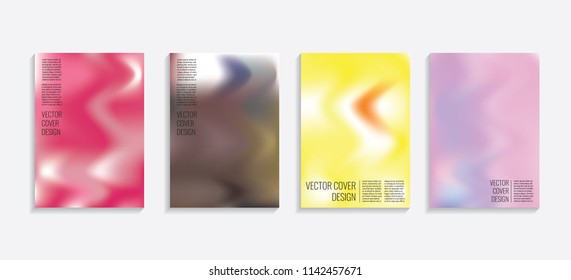 Modern covers with gradient wavy shapes. Futuristic minimal design with a multi-colored bionic background. A4 format. Eps10 vector. For poster, layout, placard, grunge paper, card, book.