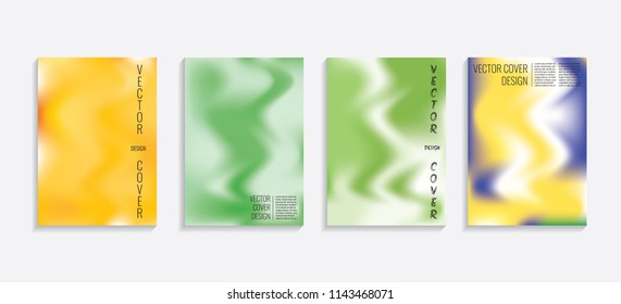 Modern covers with gradient wavy shapes. Futuristic minimal design with a multi-colored bionic background. A4 format. Eps10 vector. For poster, layout, placard, grunge paper, card, book.