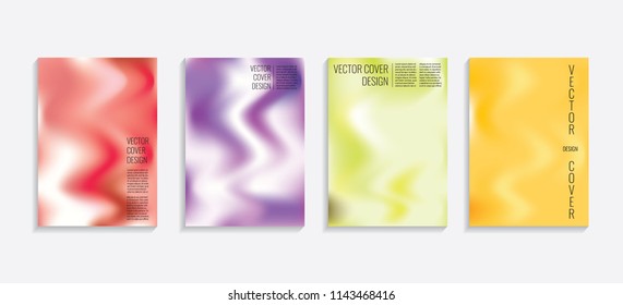 Modern covers with gradient wavy shapes. Futuristic minimal design with a multi-colored bionic background. A4 format. Eps10 vector. For poster, layout, placard, grunge paper, card, book.