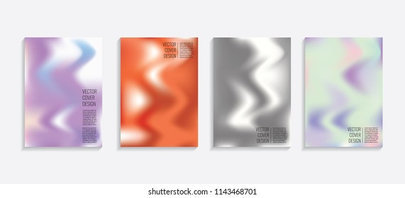 Modern covers with gradient wavy shapes. Futuristic minimal design with a multi-colored bionic background. A4 format. Eps10 vector. For poster, layout, placard, grunge paper, card, book.