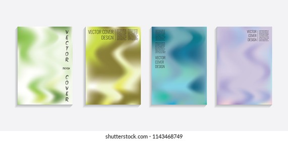 Modern covers with gradient wavy shapes. Futuristic minimal design with a multi-colored bionic background. A4 format. Eps10 vector. For poster, layout, placard, grunge paper, card, book.