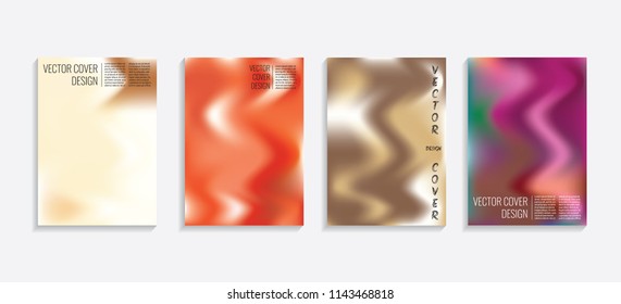 Modern covers with gradient wavy shapes. Futuristic minimal design with a multi-colored bionic background. A4 format. Eps10 vector. For poster, layout, placard, grunge paper, card, book.