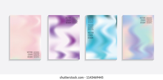 Modern covers with gradient wavy shapes. Futuristic minimal design with a multi-colored bionic background. A4 format. Eps10 vector. For poster, layout, placard, grunge paper, card, book.