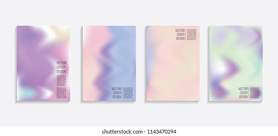 Modern covers with gradient wavy shapes. Futuristic minimal design with a multi-colored bionic background. A4 format. Eps10 vector. For poster, layout, placard, grunge paper, card, book.