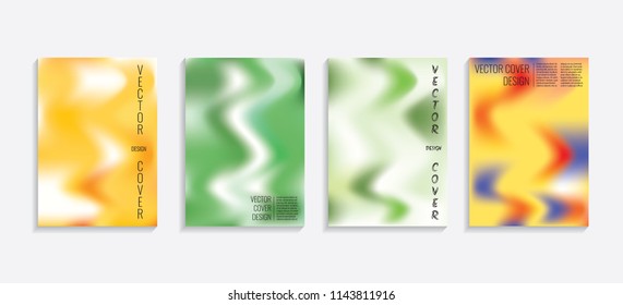 Modern covers with gradient wavy shapes. Futuristic minimal design with a multi-colored bionic background. A4 format. Eps10 vector. For poster, layout, placard, grunge paper, card, book.