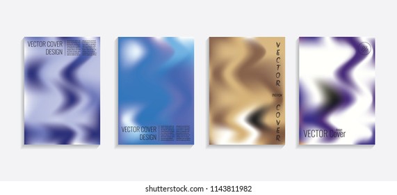Modern covers with gradient wavy shapes. Futuristic minimal design with a multi-colored bionic background. A4 format. Eps10 vector. For poster, layout, placard, grunge paper, card, book.