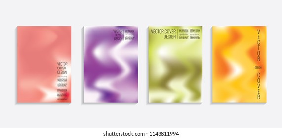 Modern covers with gradient wavy shapes. Futuristic minimal design with a multi-colored bionic background. A4 format. Eps10 vector. For poster, layout, placard, grunge paper, card, book.