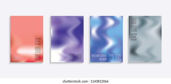 Modern covers with gradient wavy shapes. Futuristic minimal design with a multi-colored bionic background. A4 format. Eps10 vector. For poster, layout, placard, grunge paper, card, book.