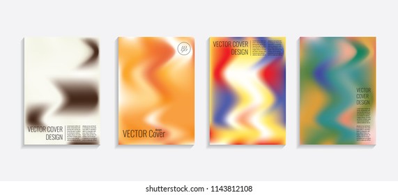 Modern covers with gradient wavy shapes. Futuristic minimal design with a multi-colored bionic background. A4 format. Eps10 vector. For poster, layout, placard, grunge paper, card, book.